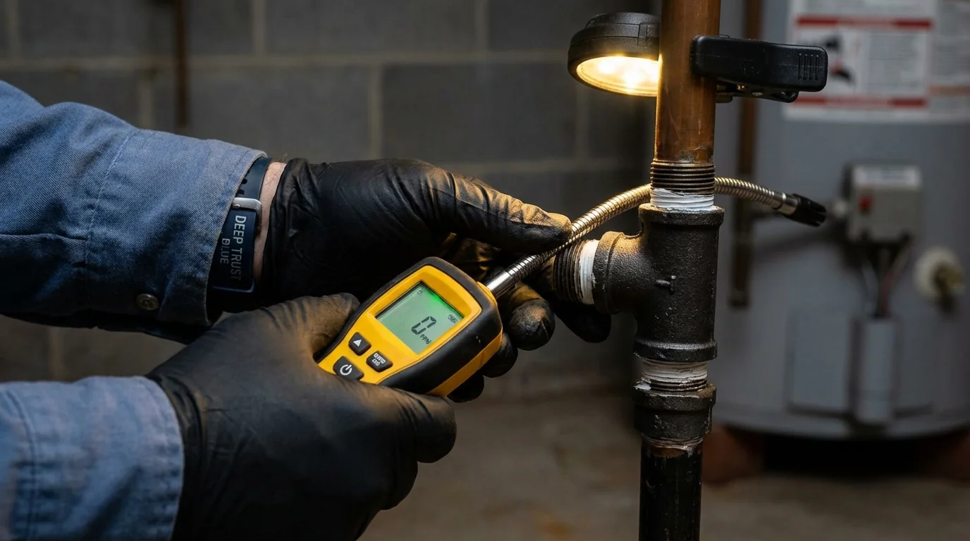 Gas leak detection with electronic sniffer by Johns Plumbing LLC in Holden