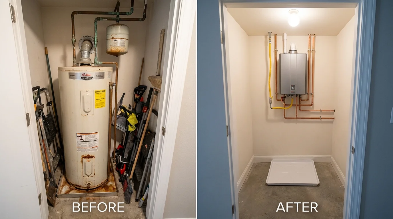 Tank water heater versus wall-mounted tankless unit comparison for Holden, ME homeowners
